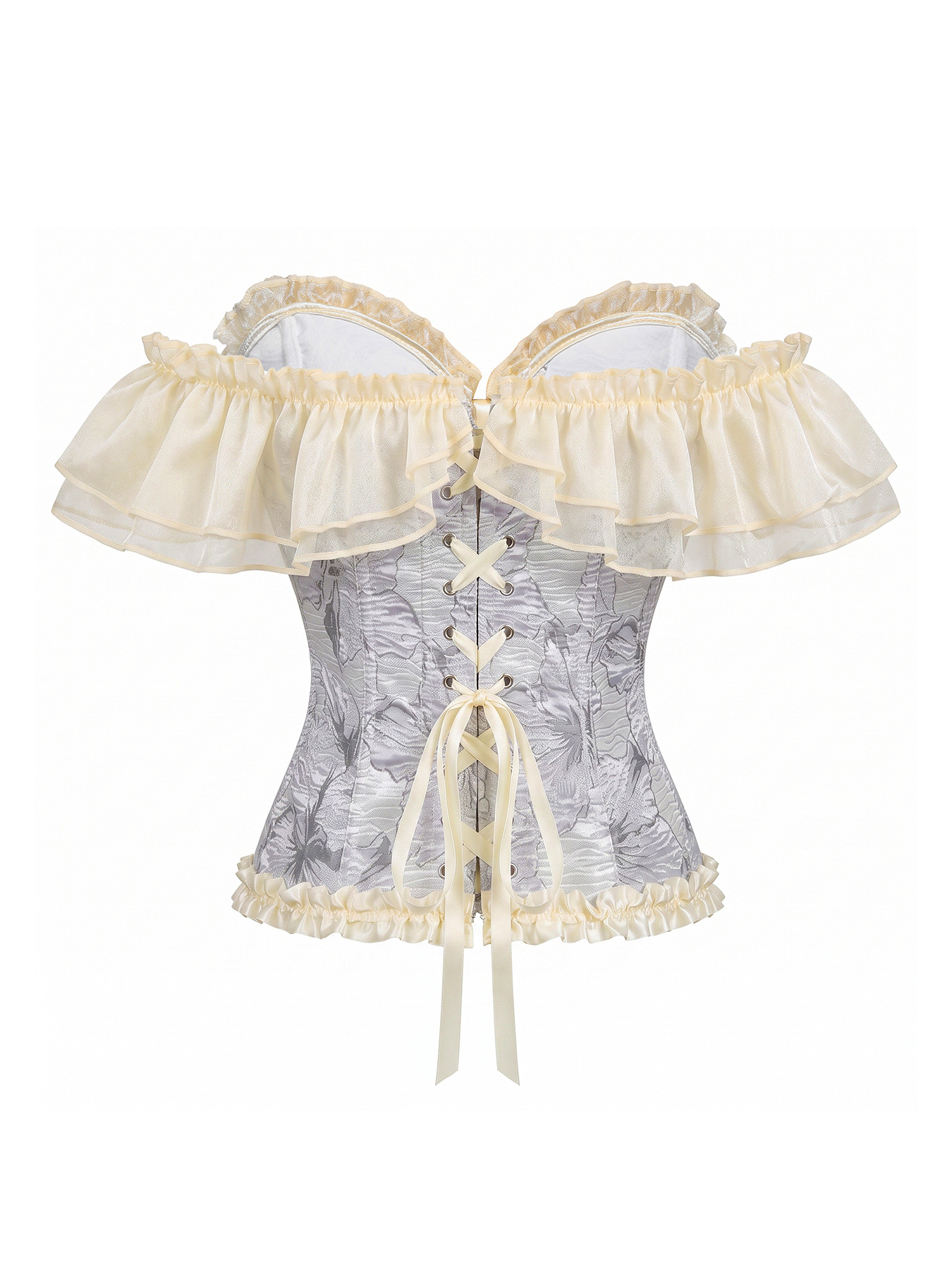 Women Off Shoulder French Corset Vintage Palace Ruffle Lace Fishbone Shapewear